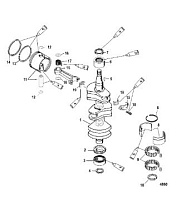 Коленчатый вал, поршни и шатуны 2-Х ТАКТНОГО ПЛМ MERCURY 60 Серийный номер от 9973100 до 0P016999